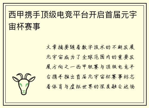 西甲携手顶级电竞平台开启首届元宇宙杯赛事 西甲携手顶级电竞平台开启首届元宇宙杯赛事